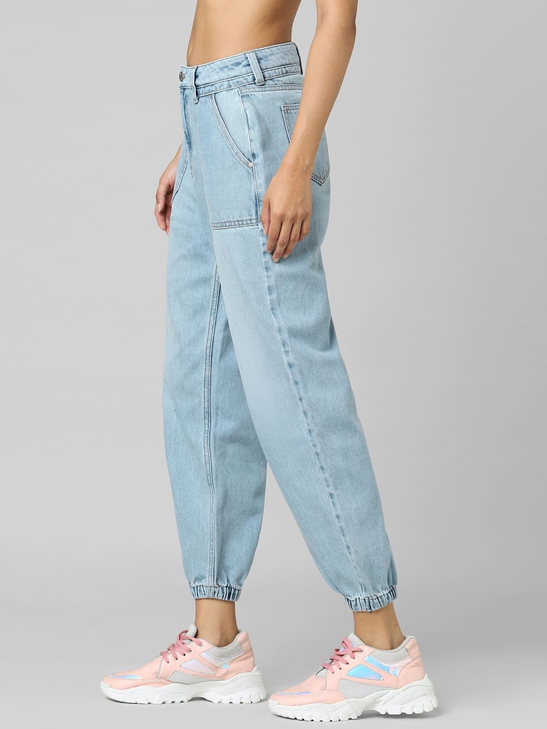 Light Blue Mid Rise Denim Joggers