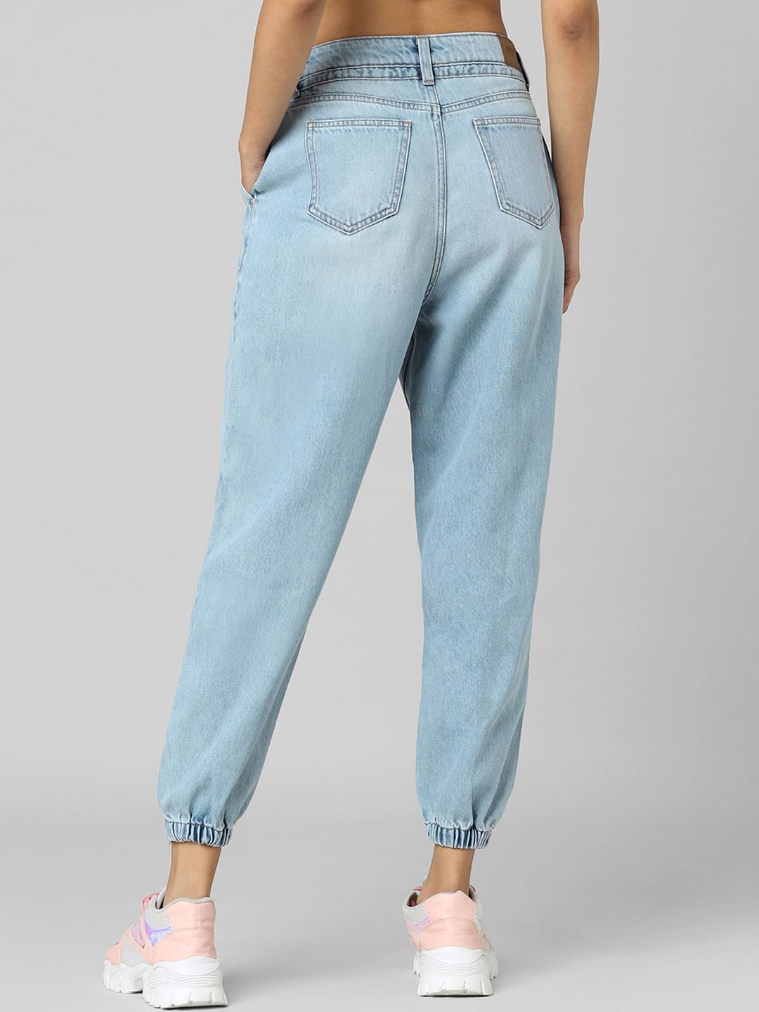 Light Blue Mid Rise Denim Joggers