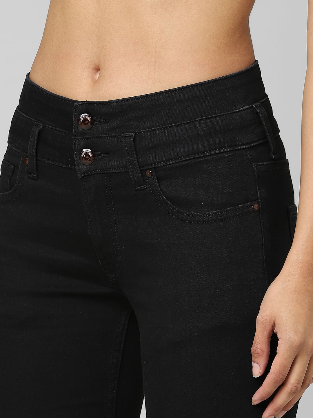Black Mid Rise Flared Jeans