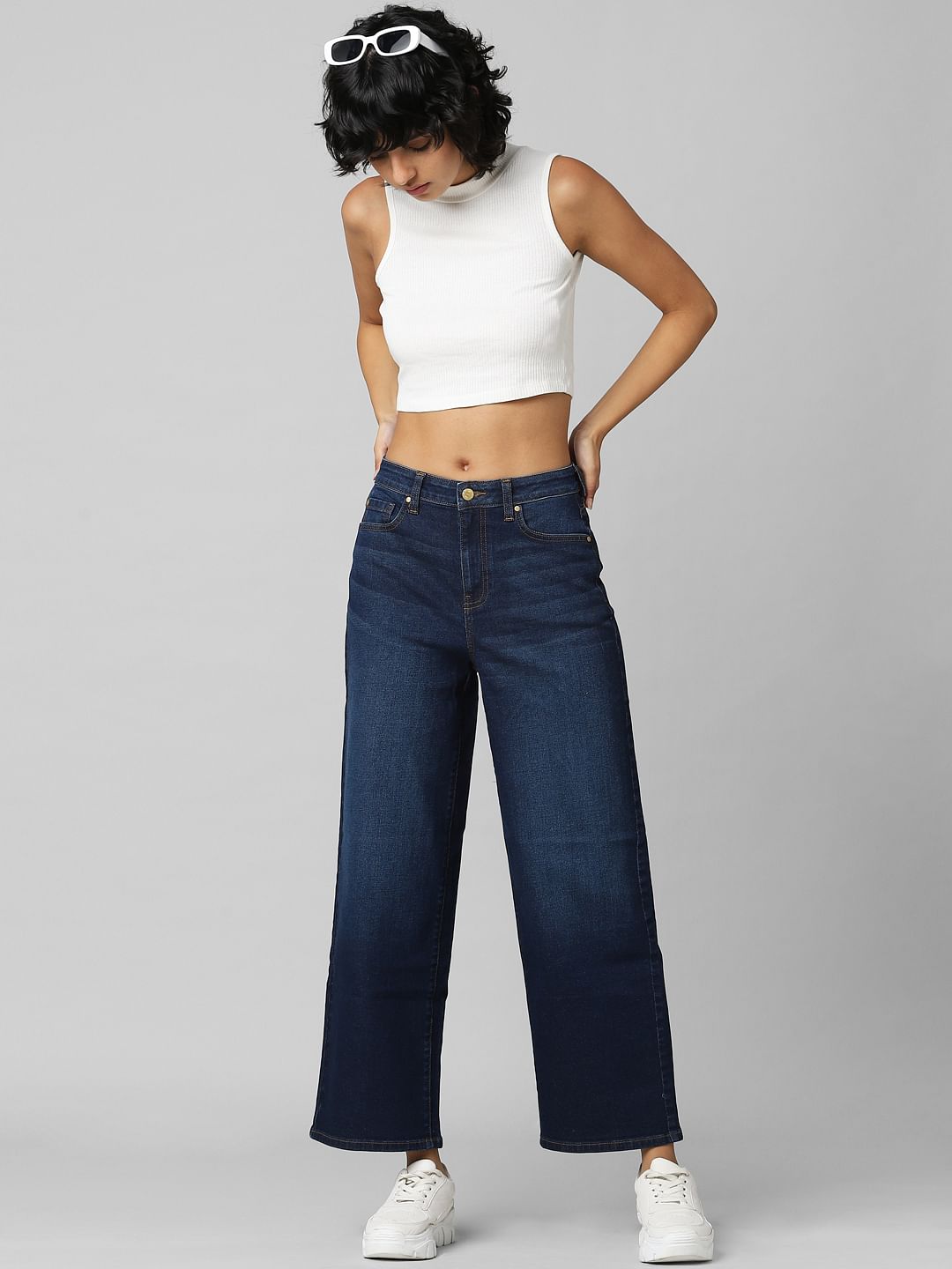Dark Blue High Rise Wide Leg Jeans
