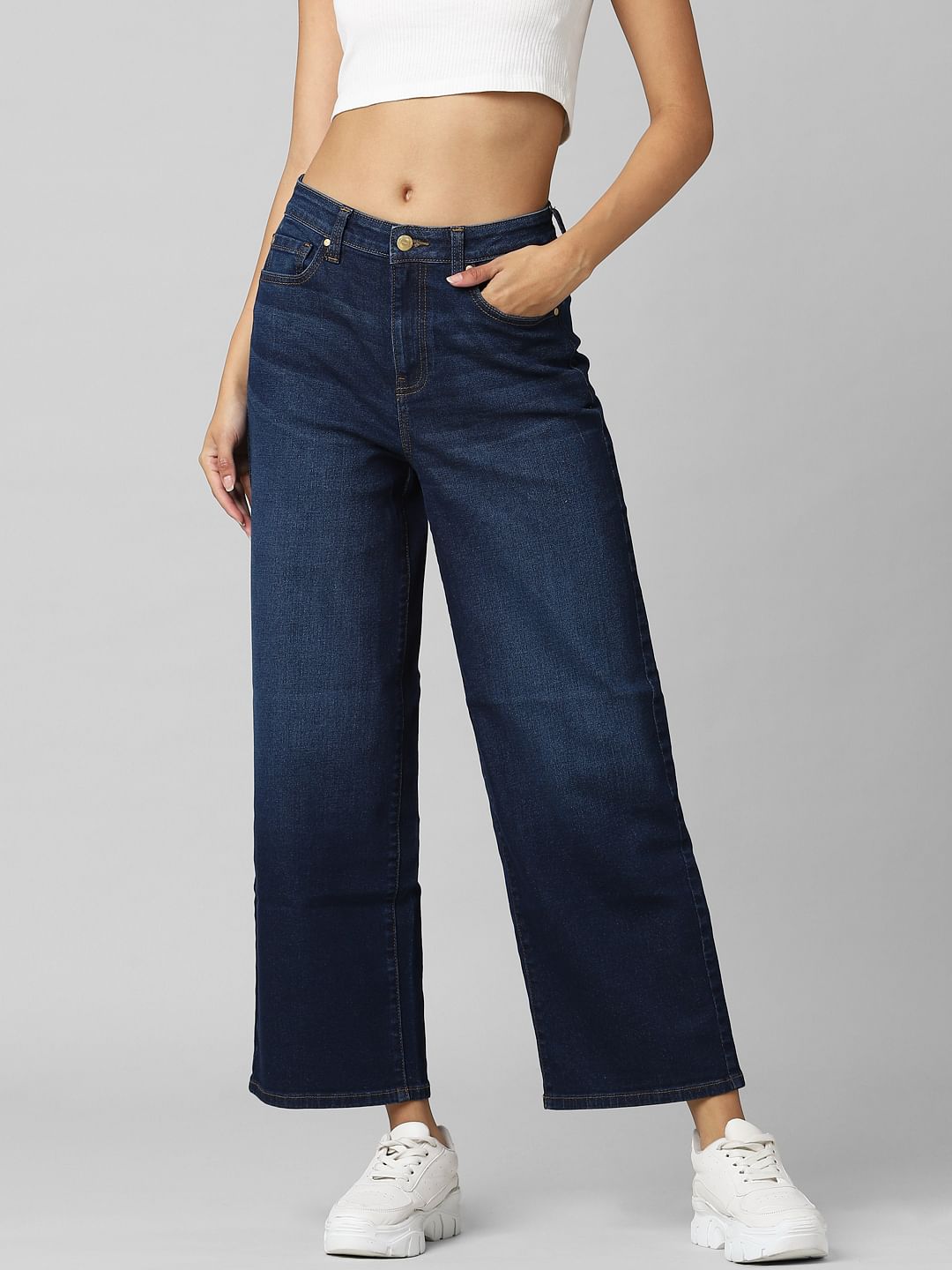 Dark Blue High Rise Wide Leg Jeans