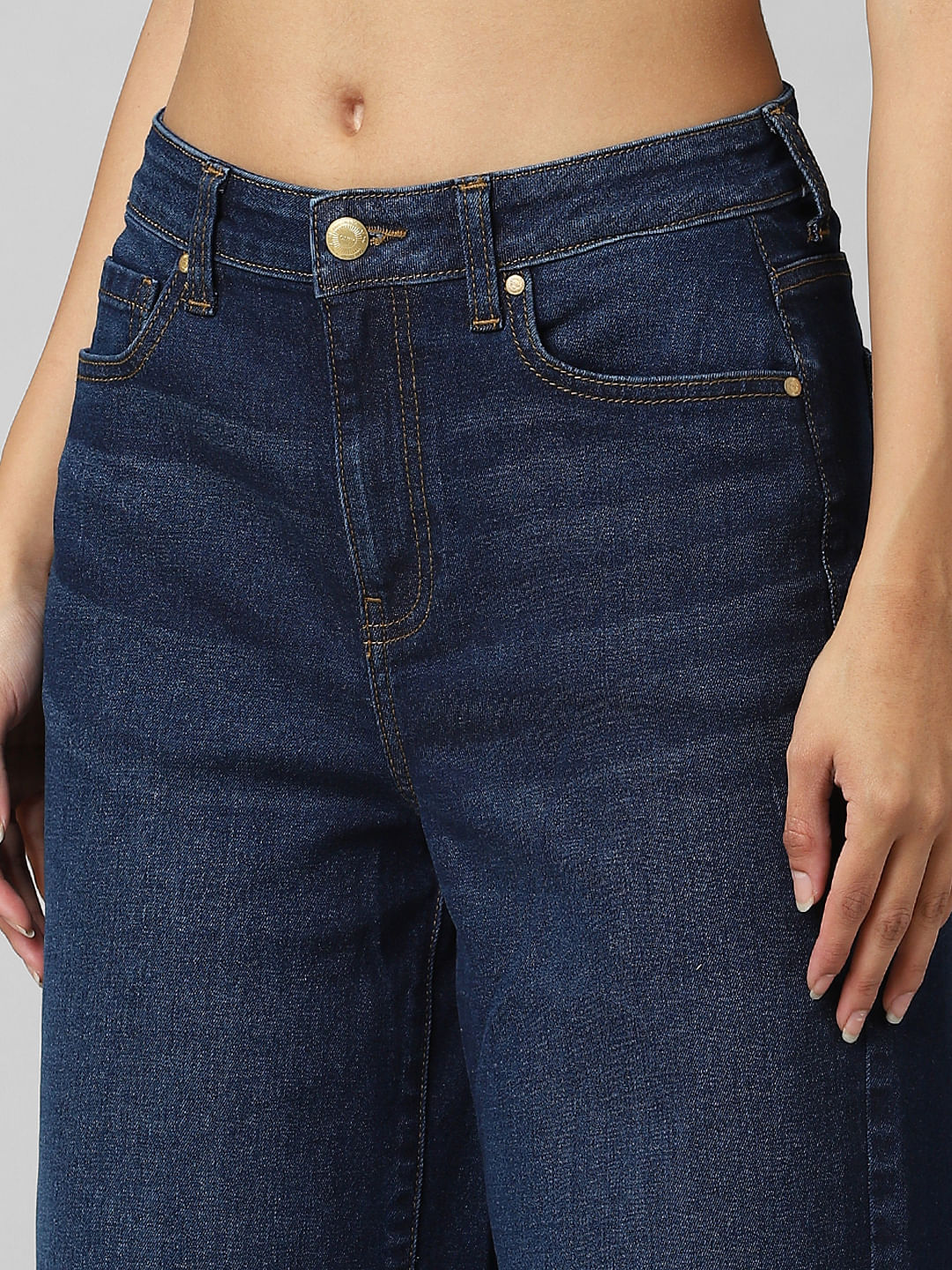 Dark Blue High Rise Wide Leg Jeans