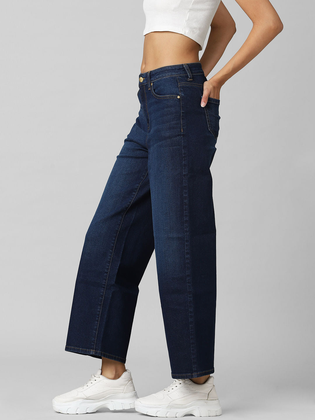 Dark Blue High Rise Wide Leg Jeans
