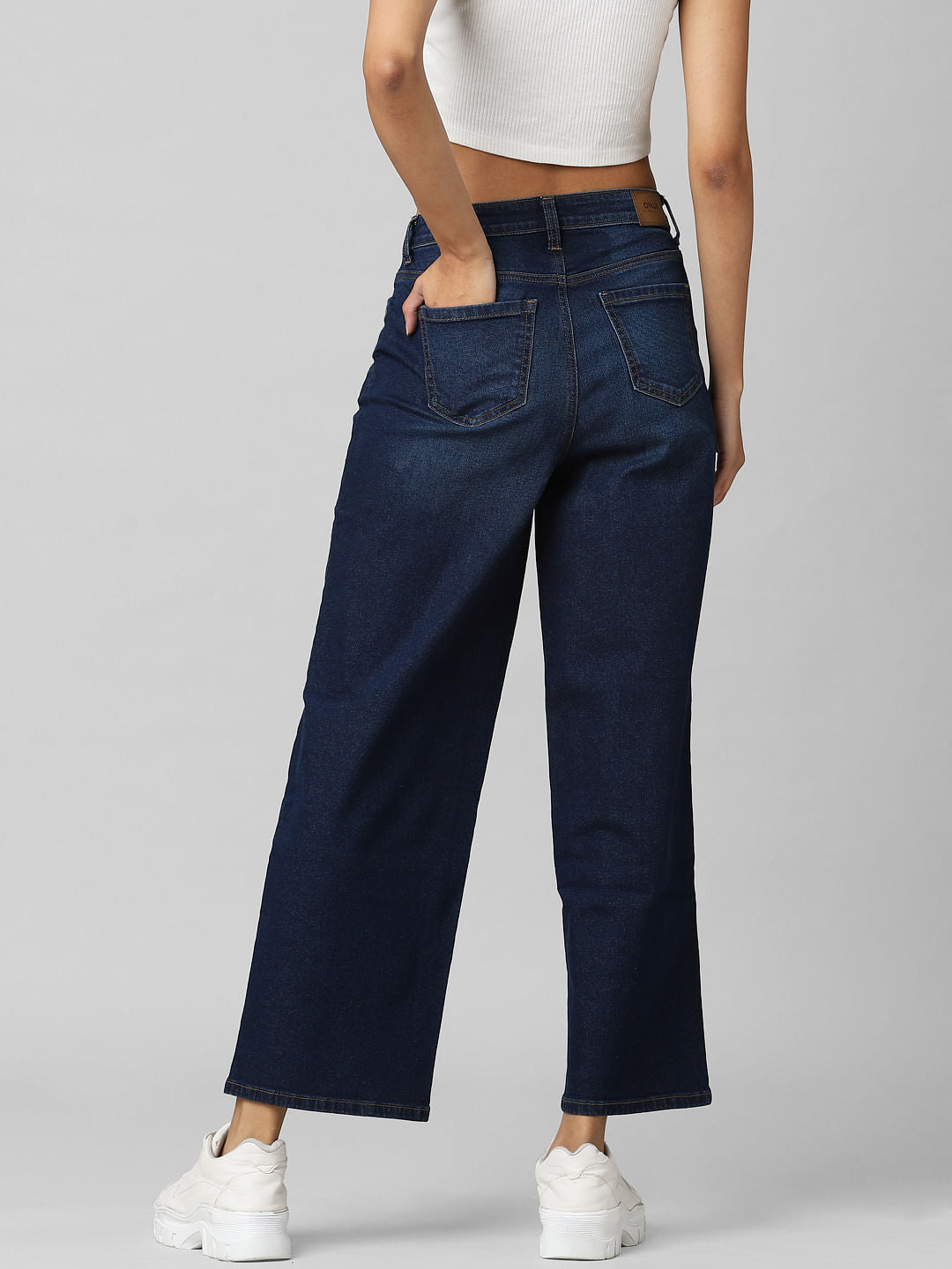 Dark Blue High Rise Wide Leg Jeans