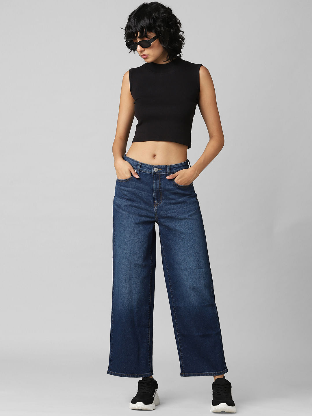 Blue High Rise Wide Leg Jeans