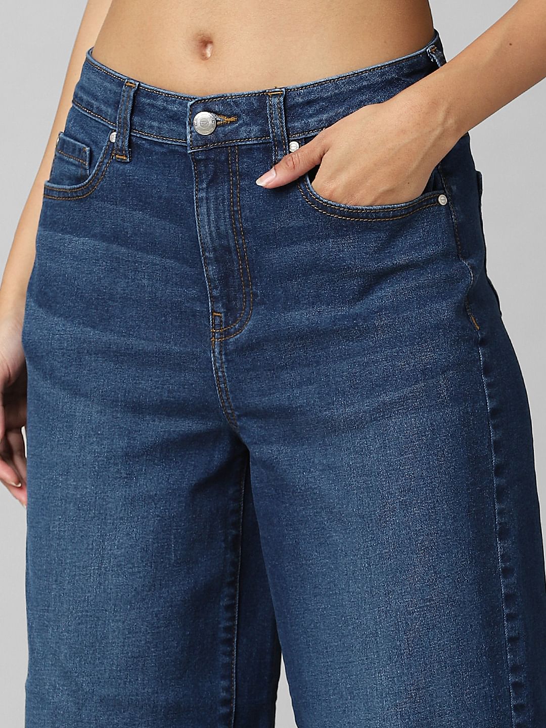 Blue High Rise Wide Leg Jeans