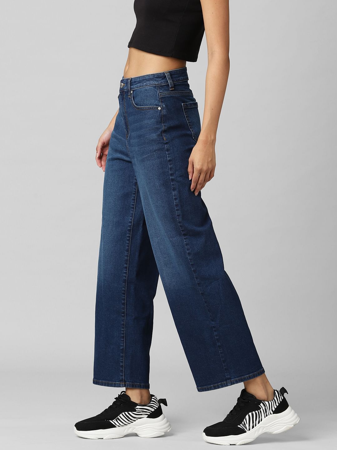 Blue High Rise Wide Leg Jeans