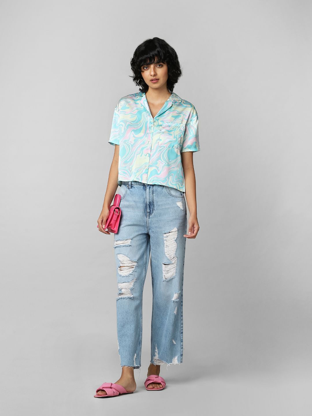 White Printed Resort Collar Shirt