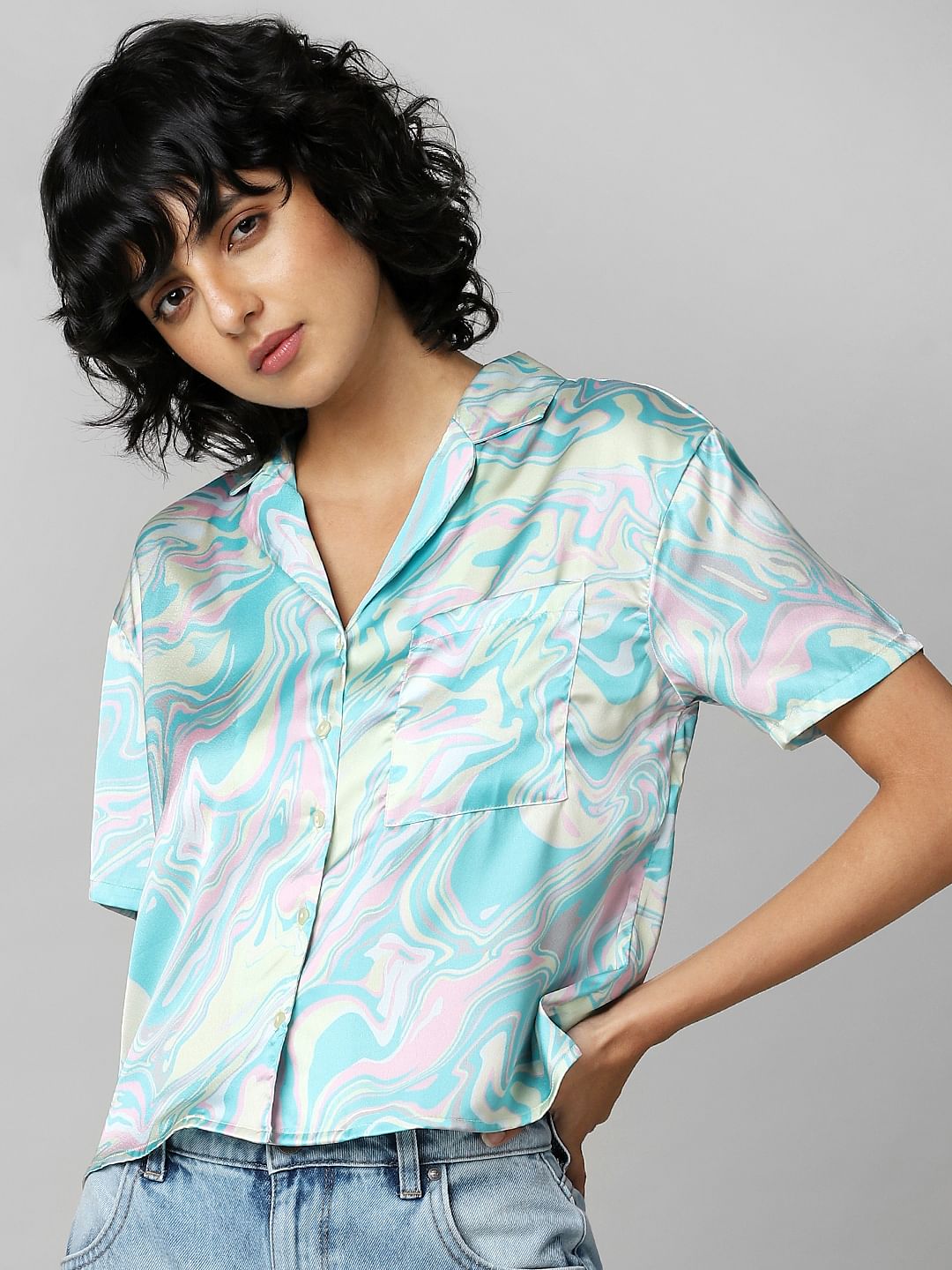 White Printed Resort Collar Shirt