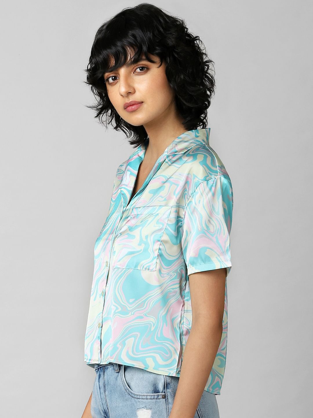 White Printed Resort Collar Shirt