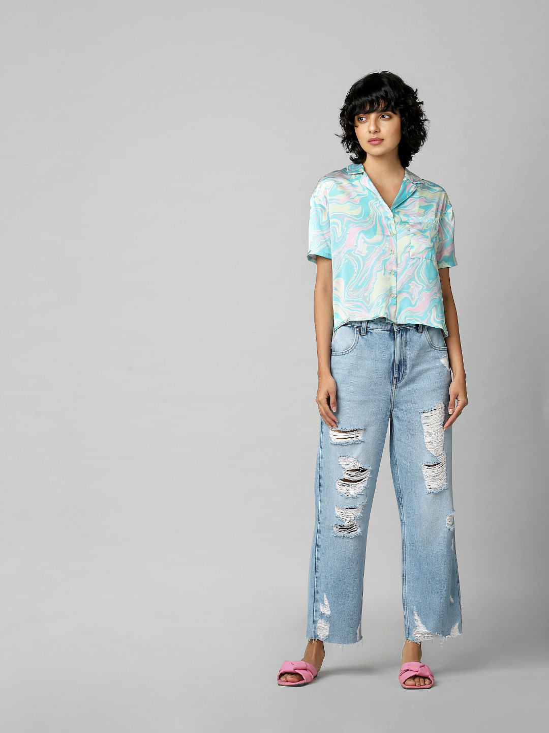 White Printed Resort Collar Shirt
