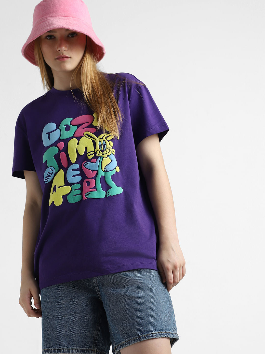 Purple Typographic Print T-Shirt
