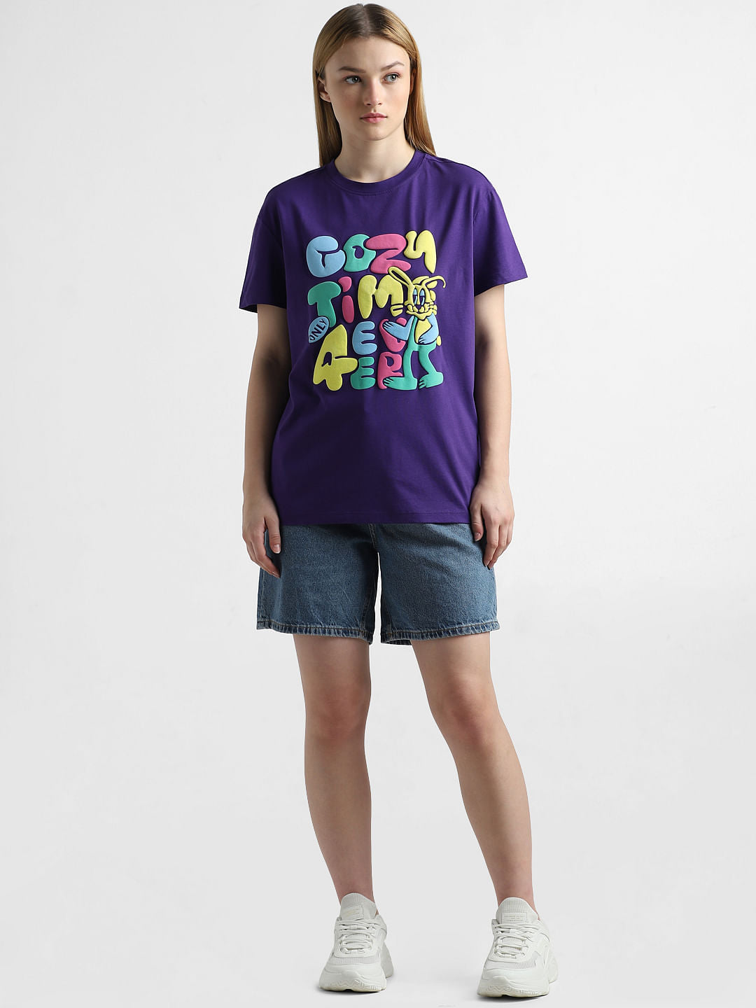 Purple Typographic Print T-Shirt