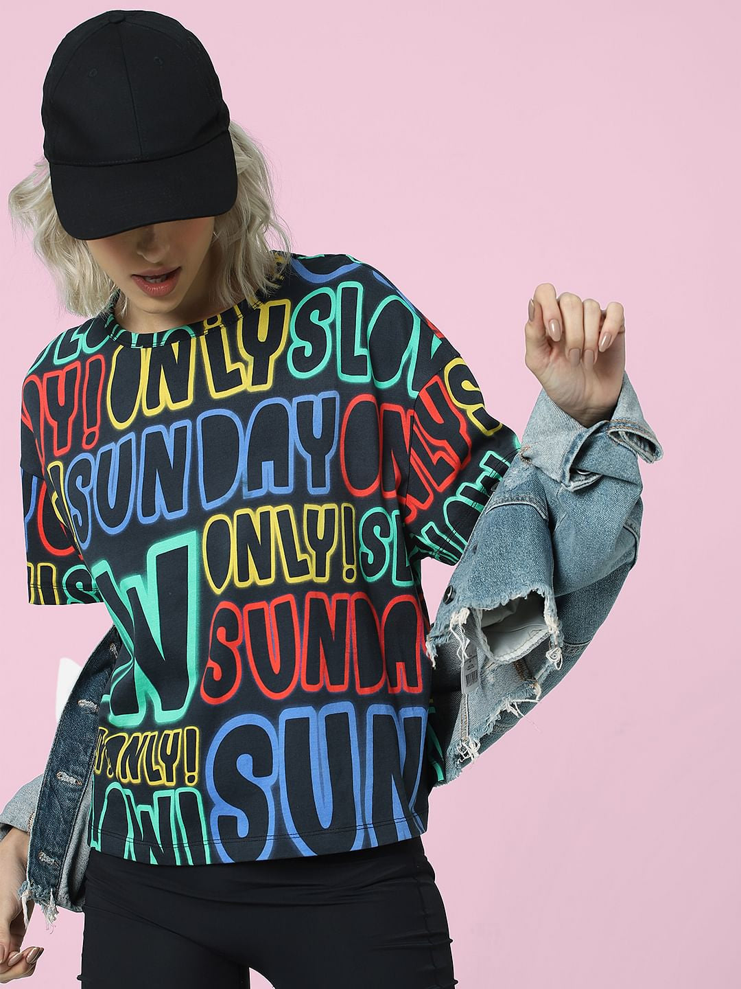 Black All Over Text Print T-Shirt