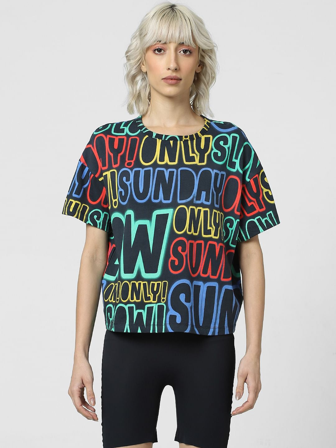 Black All Over Text Print T-Shirt