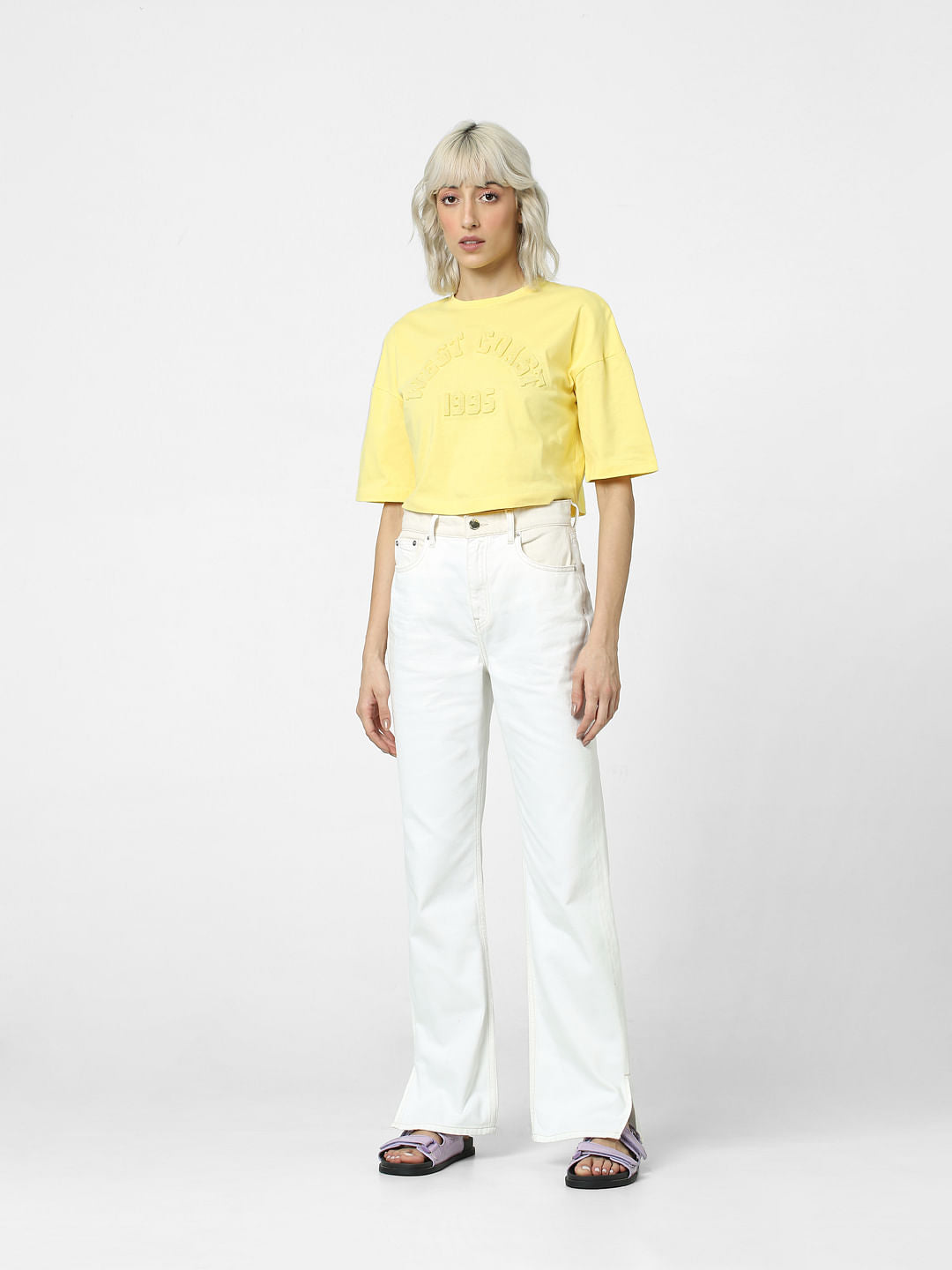 Yellow Boxy Cropped Cotton T-Shirt