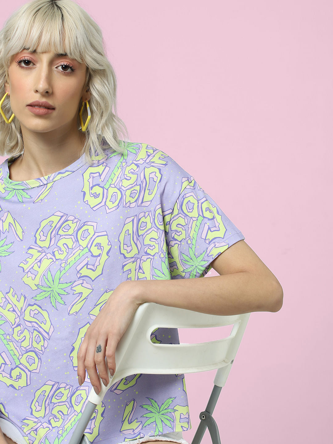 Purple Printed Boxy Fit T-Shirt