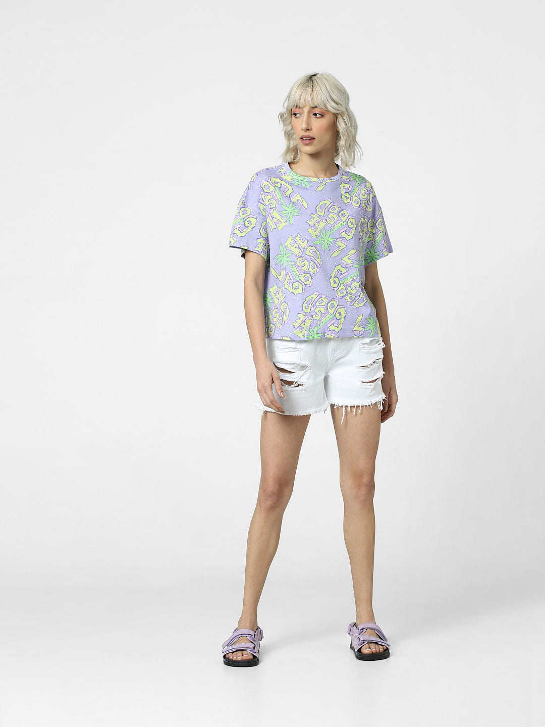 Purple Printed Boxy Fit T-Shirt