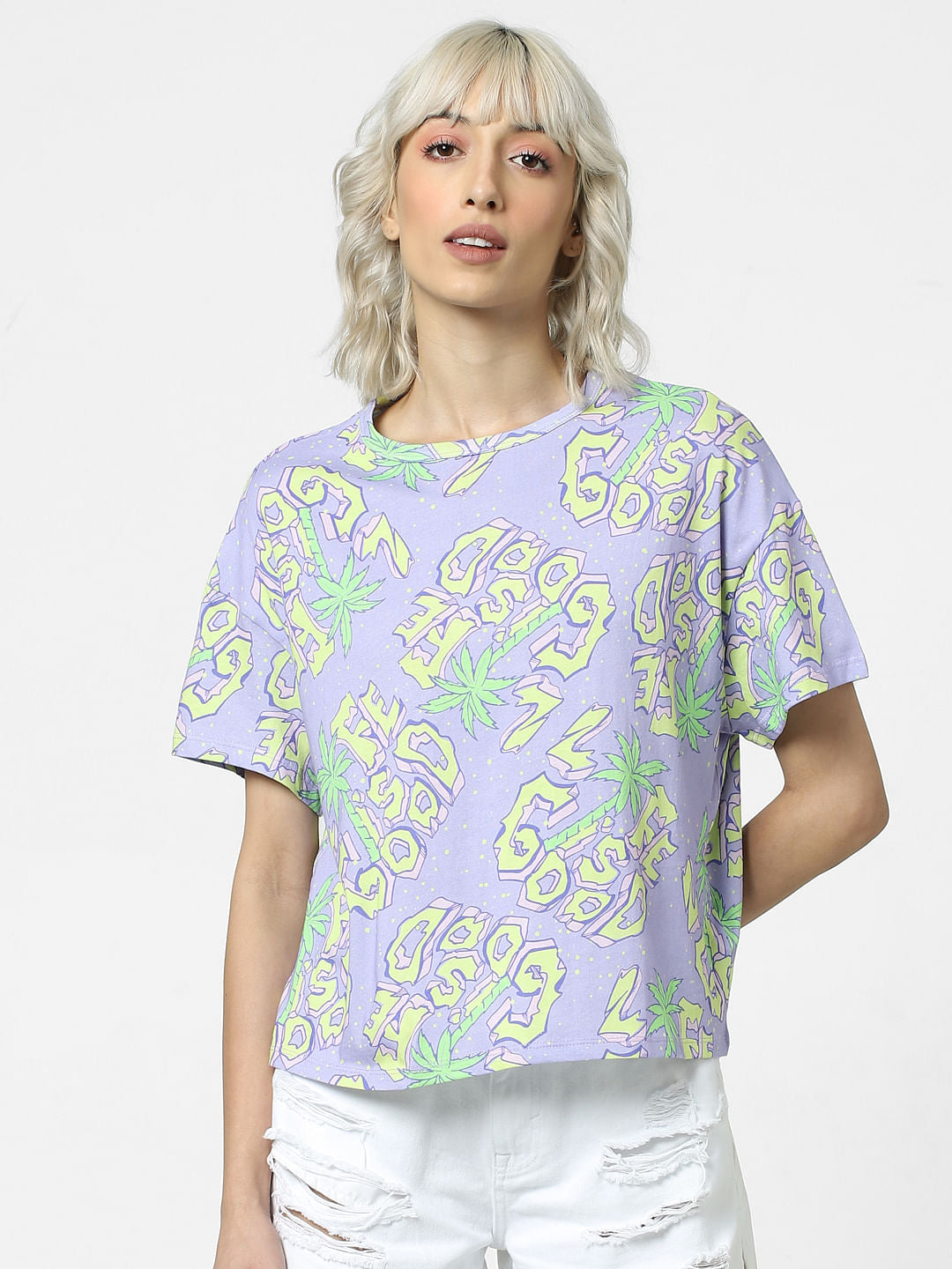 Purple Printed Boxy Fit T-Shirt