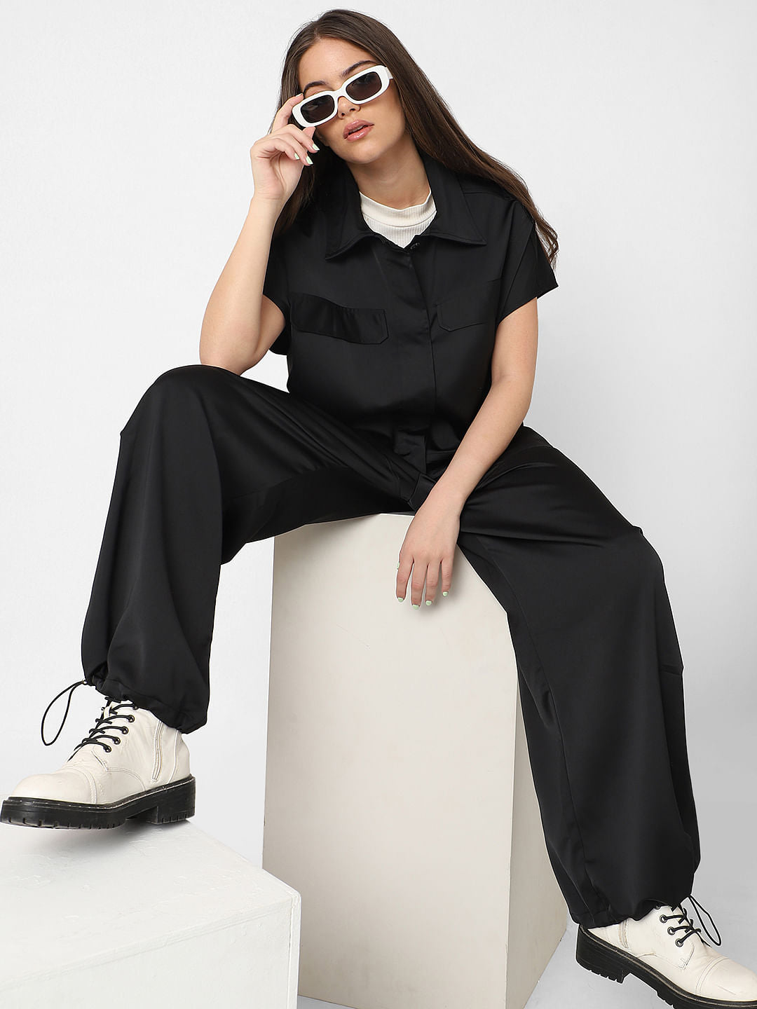 Black Boxy Fit Co-Ord Set Shirt