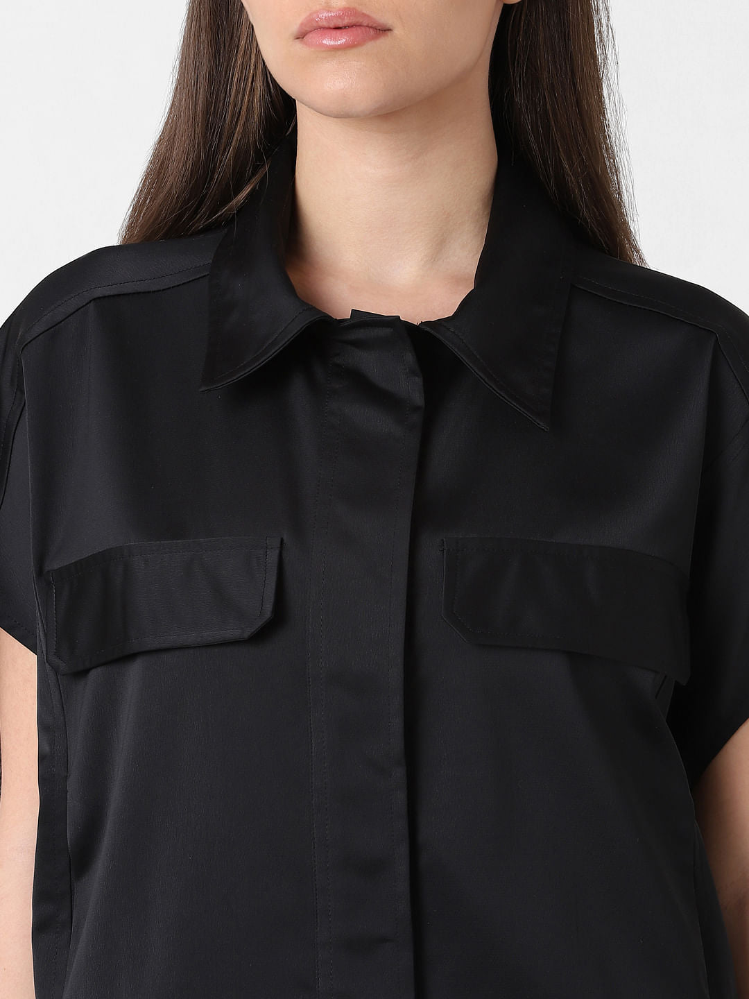 Black Boxy Fit Co-Ord Set Shirt