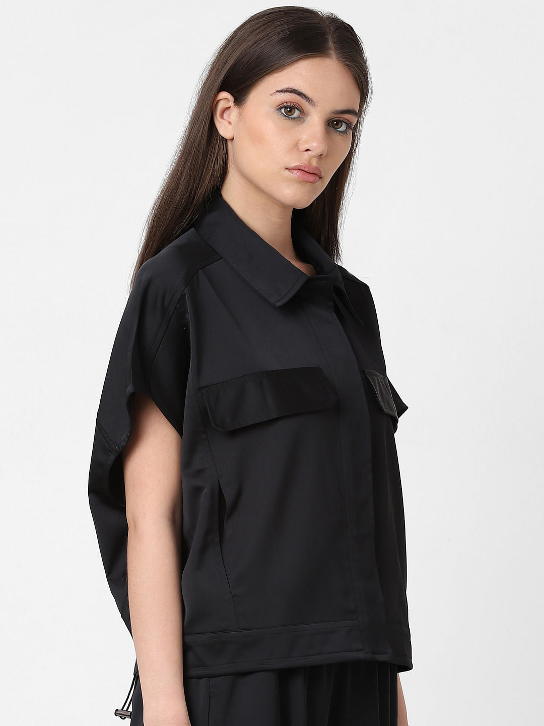 Black Boxy Fit Co-Ord Set Shirt