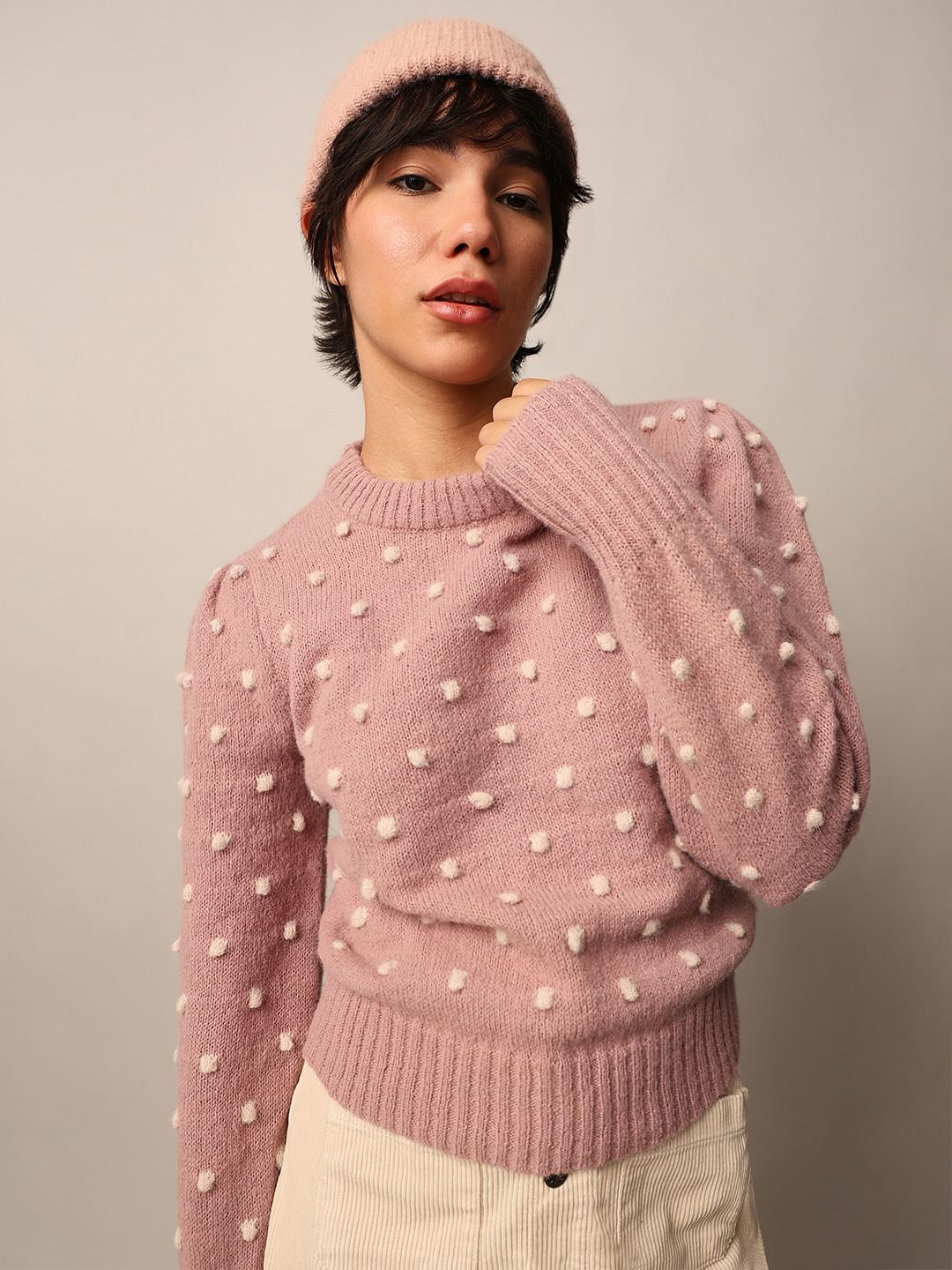 Pink Jacquard Knit Pullover