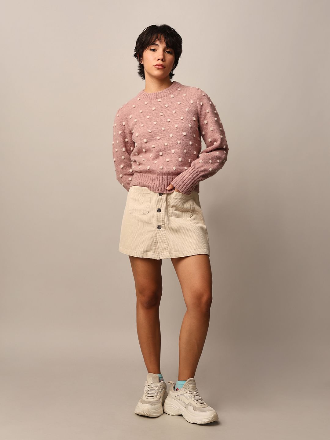 Pink Jacquard Knit Pullover