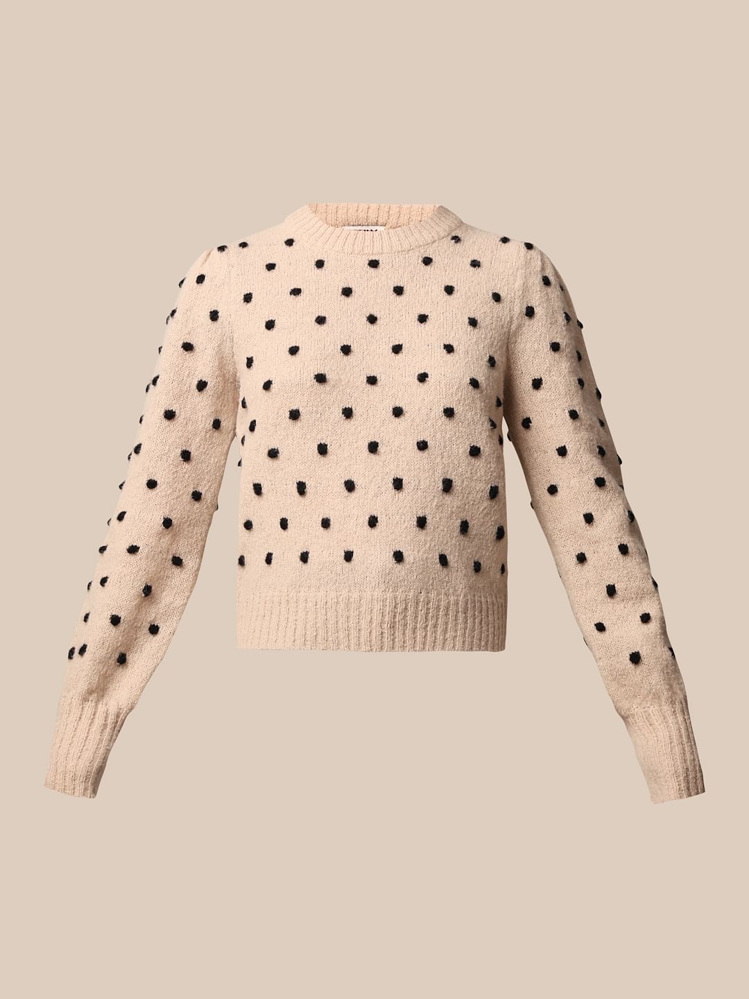 Beige Jacquard Knit Pullover