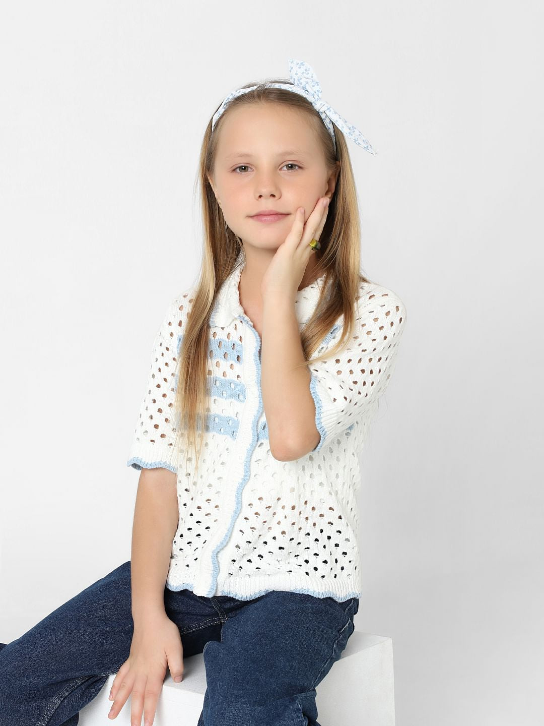 Girls White Knit Top