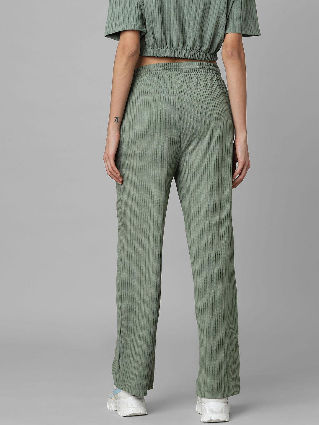 Green High Rise Textured Wide Leg Sweatpants