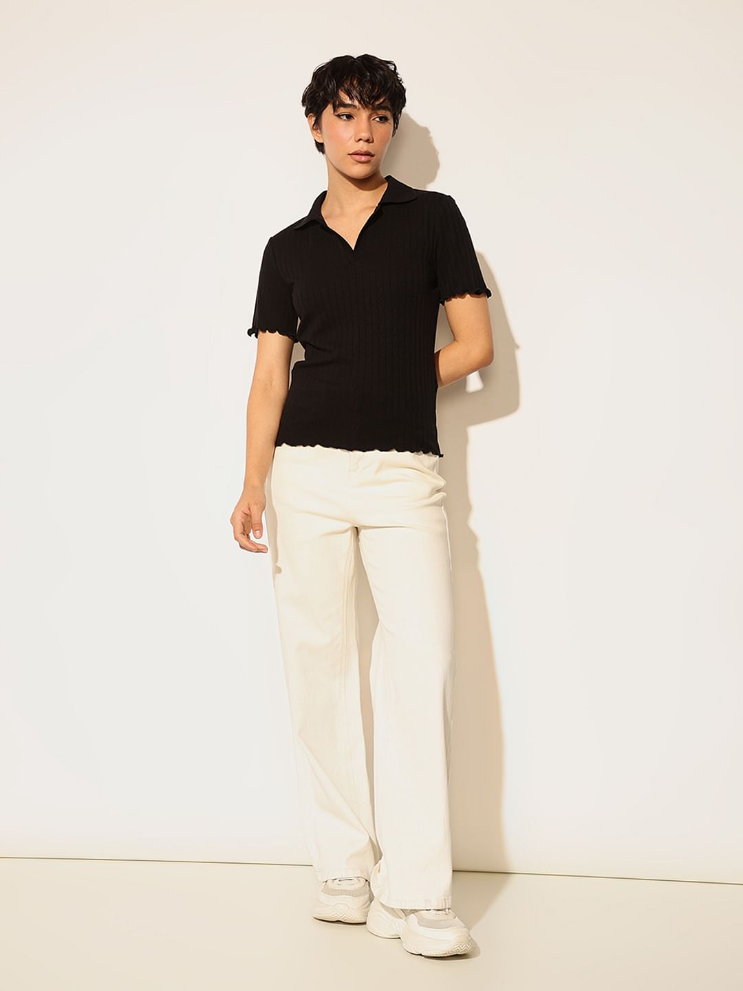 Black Ribbed Polo T-Shirt