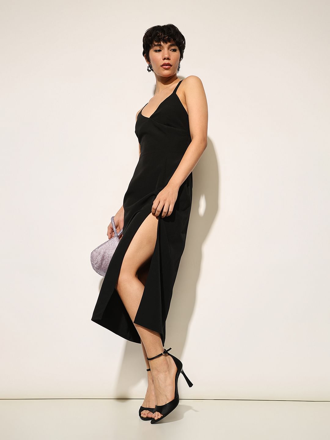 Black Strappy Ankle Length Dress