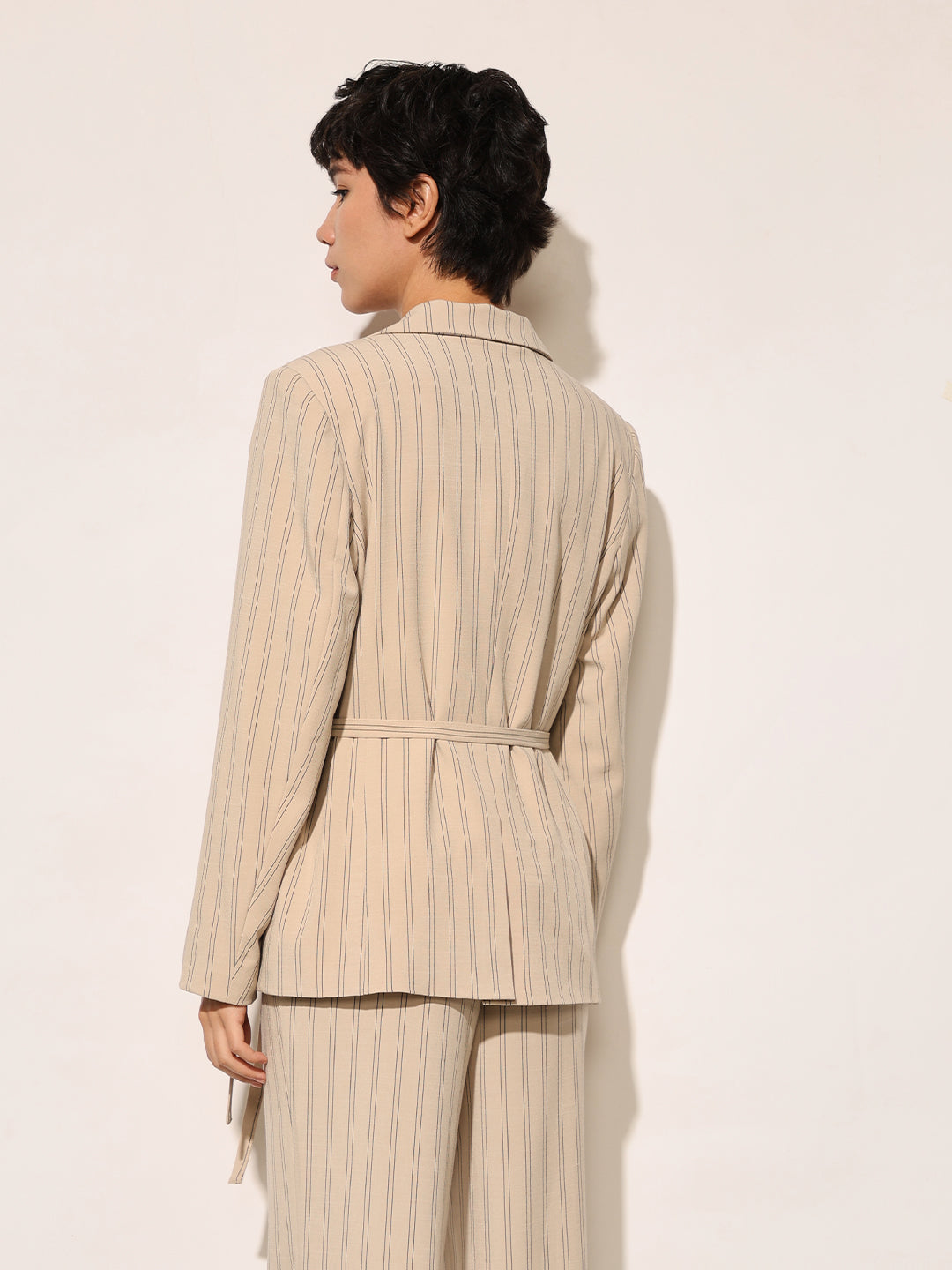 Beige Pinstripe Tailored Blazer
