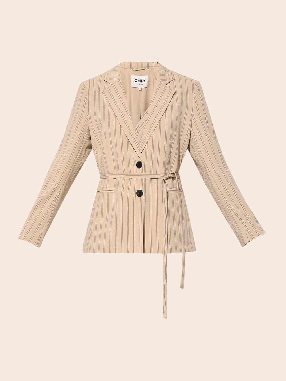Beige Pinstripe Tailored Blazer