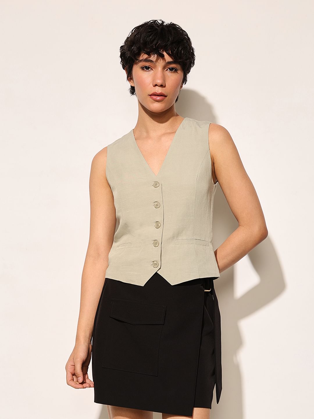 Beige Linen Waistcoat