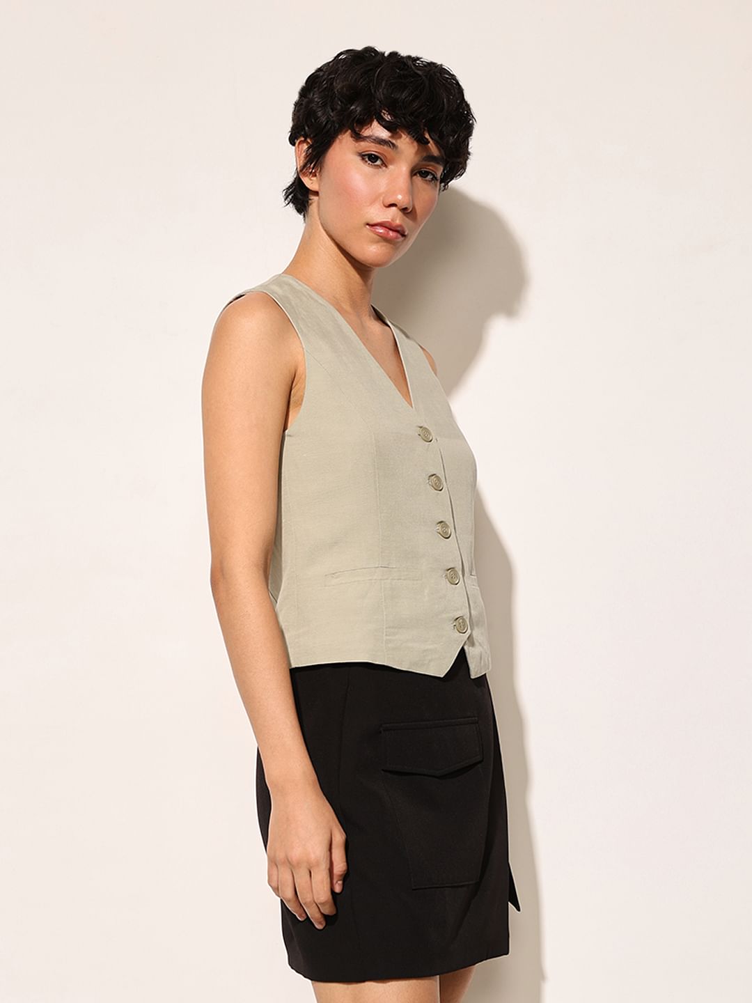 Beige Linen Waistcoat