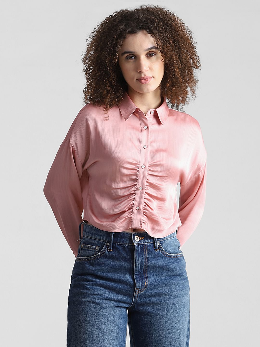 Coral Ruched Full Sleeves Shirt