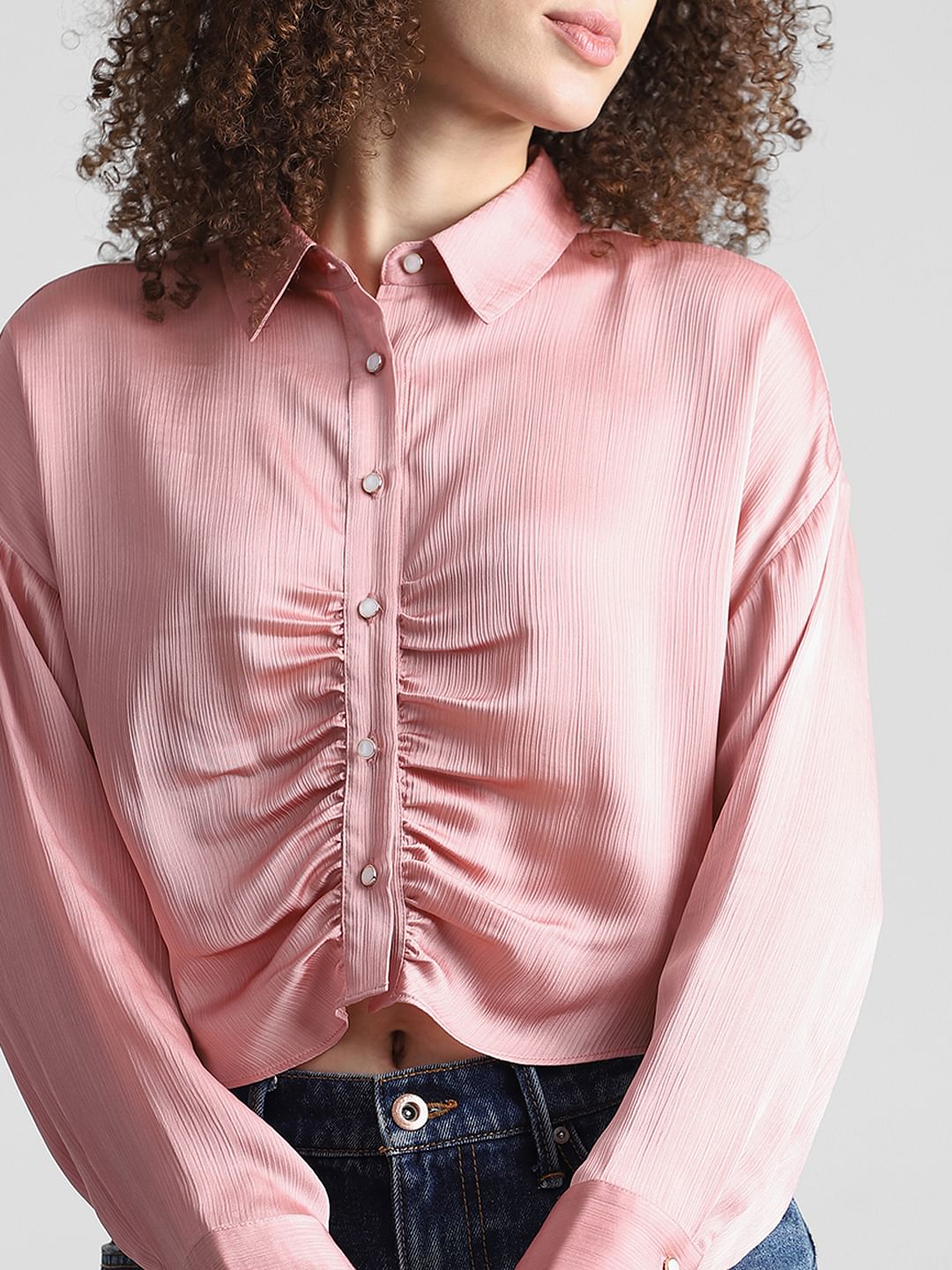 Coral Ruched Full Sleeves Shirt