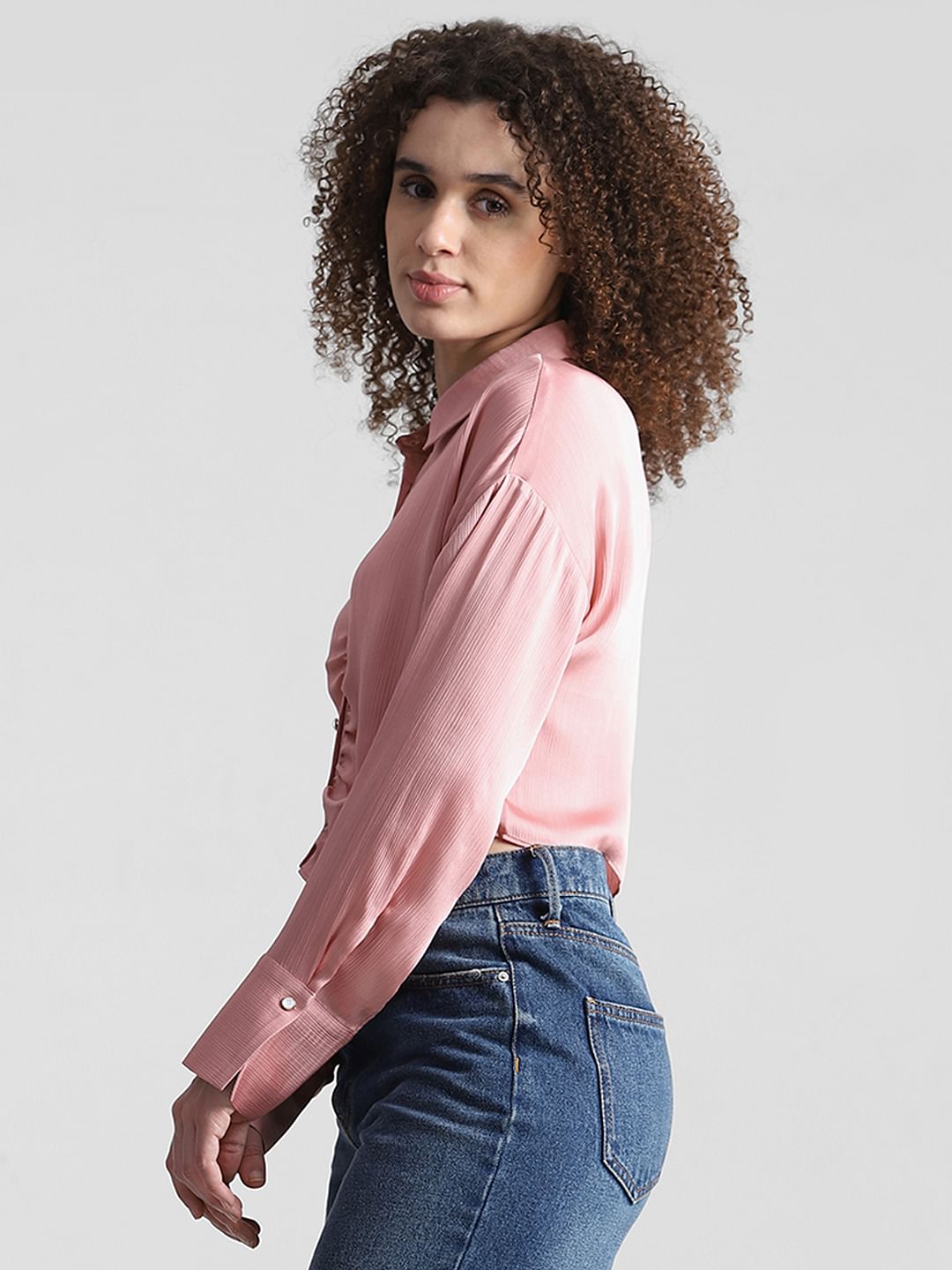 Coral Ruched Full Sleeves Shirt