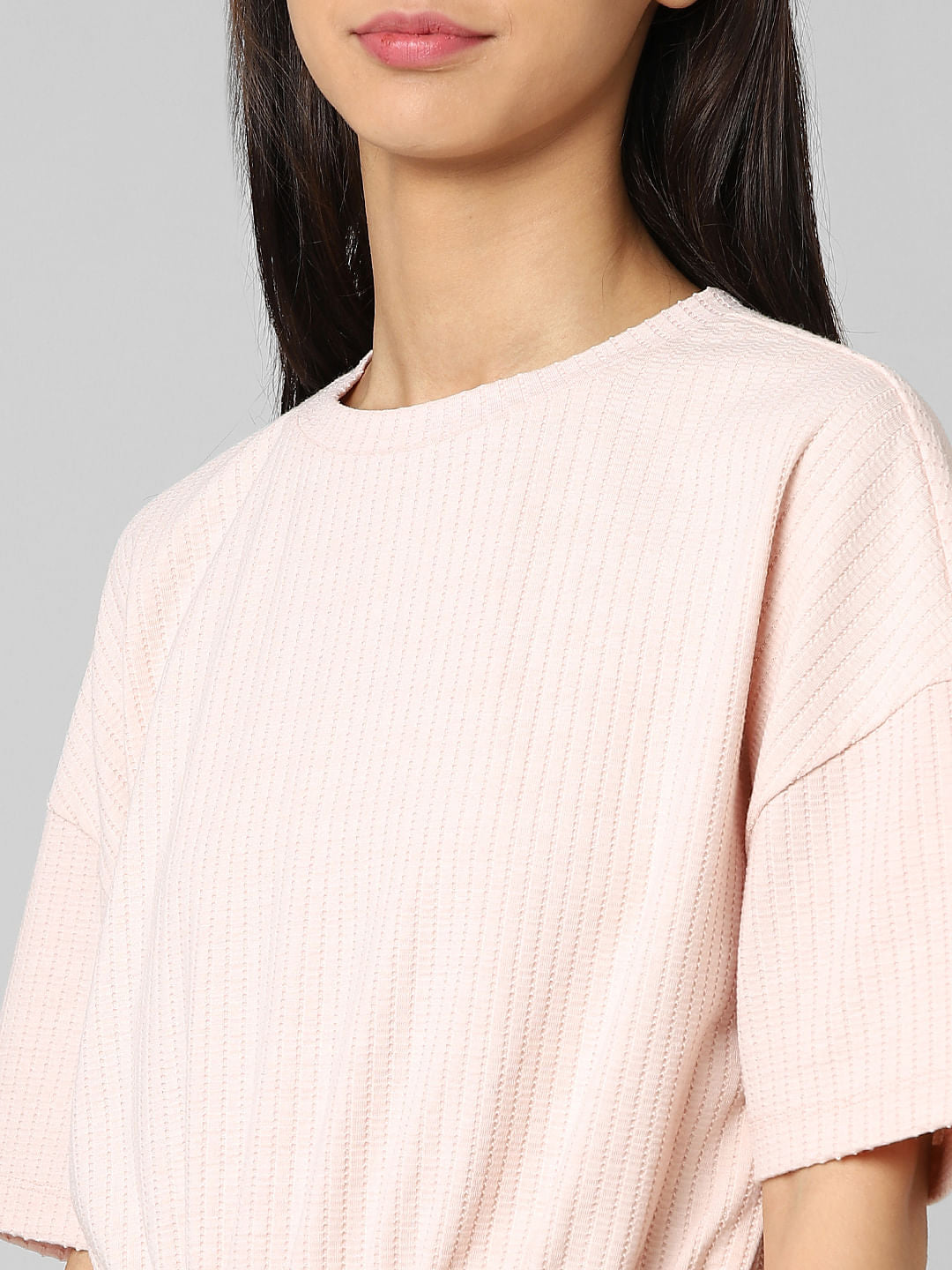 Beige Textured Cropped Co-Ord Sweatshirt