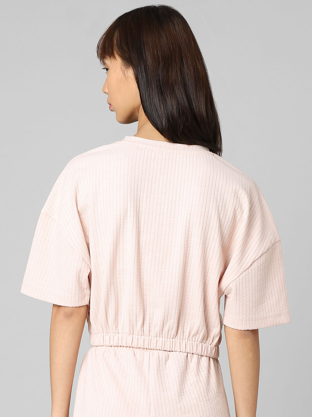 Beige Textured Cropped Co-Ord Sweatshirt