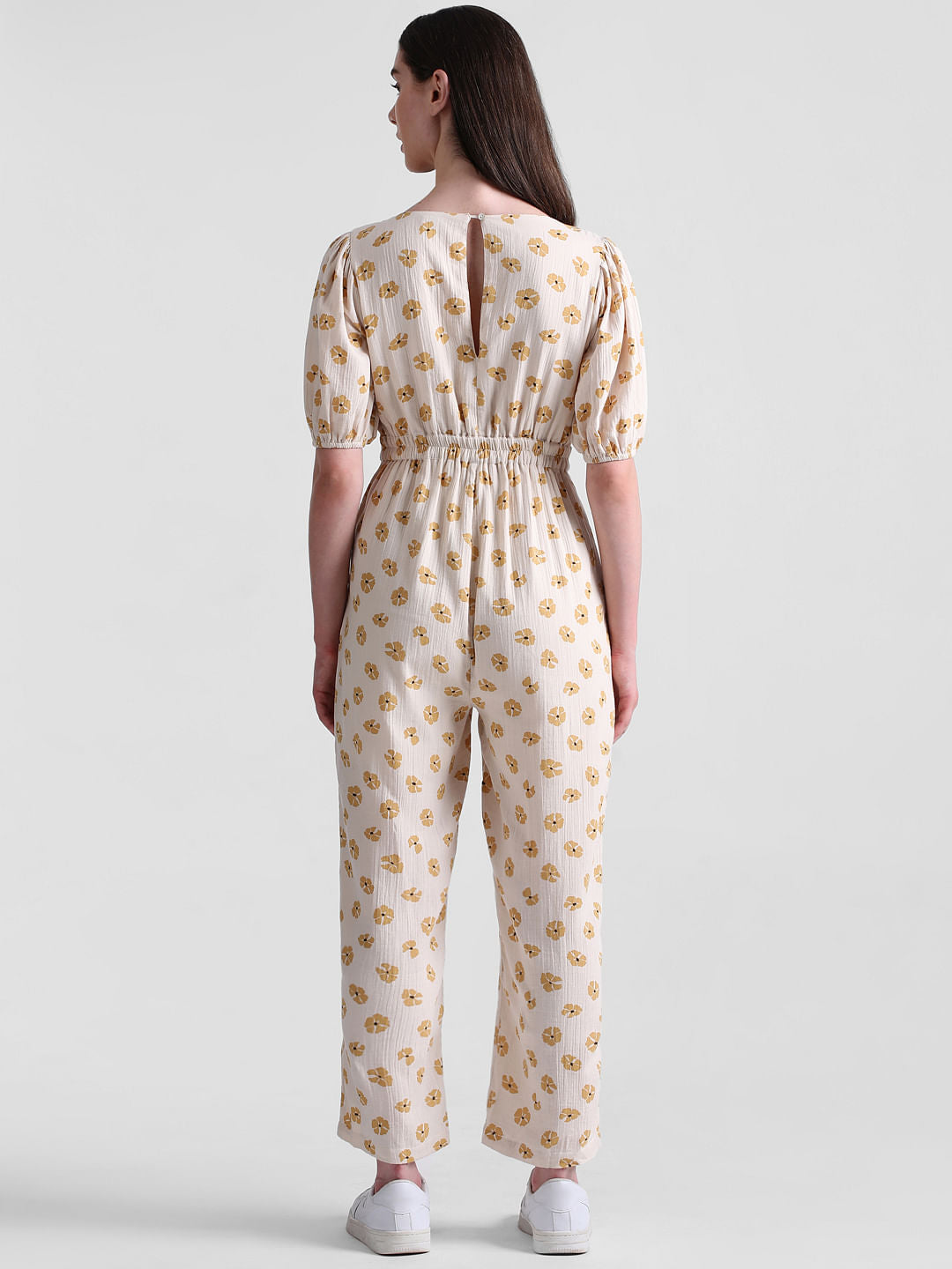 Beige Floral Print Jumpsuit