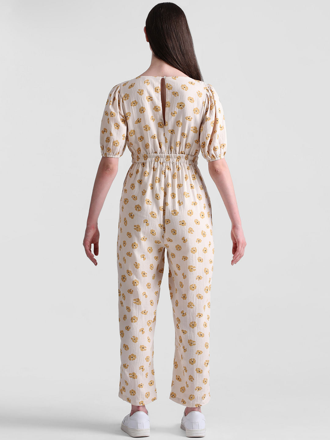 Beige Floral Print Jumpsuit