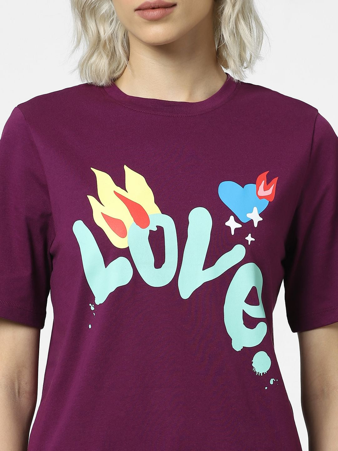 Purple Text Print T-Shirt