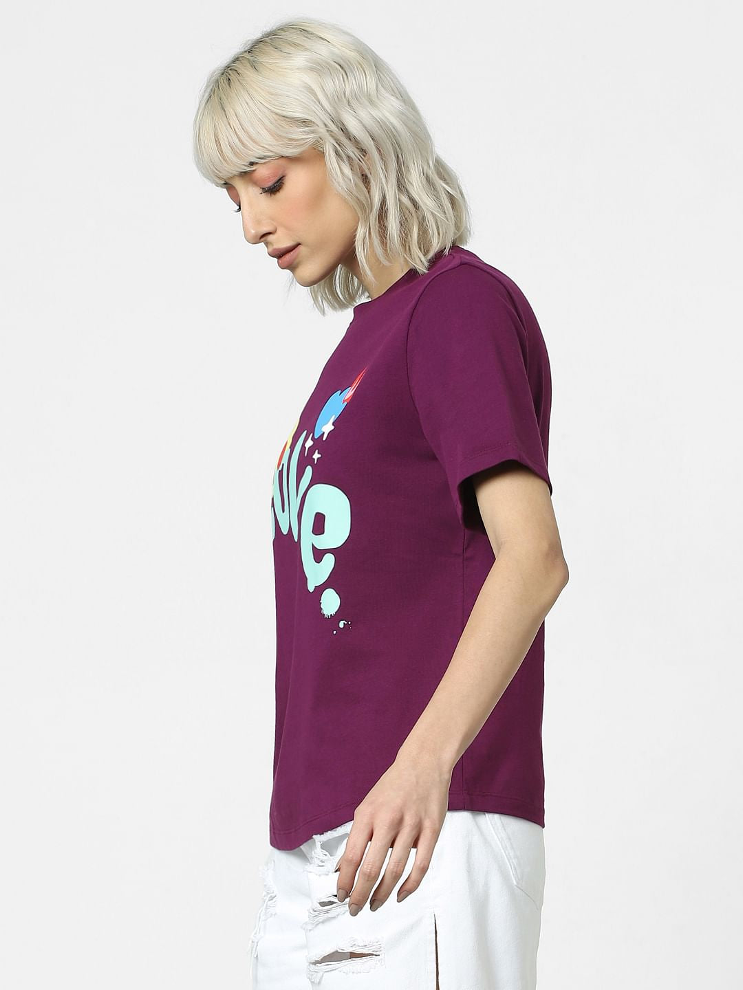 Purple Text Print T-Shirt