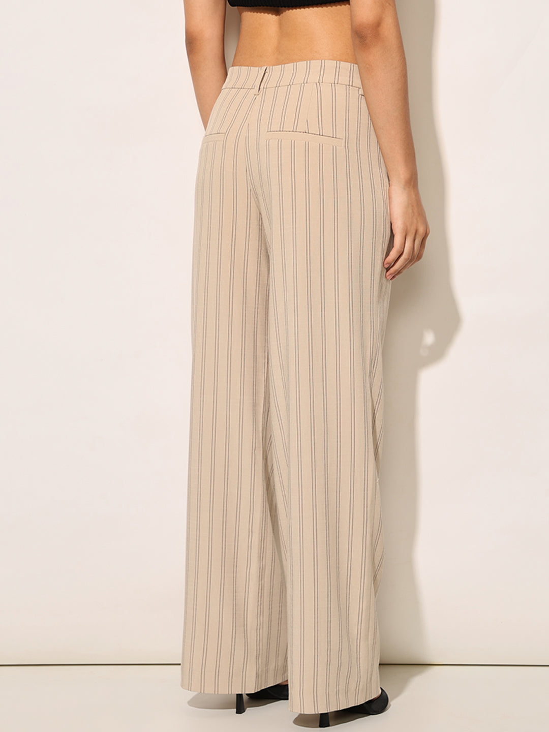 Beige Pinstripe Tailored Trousers