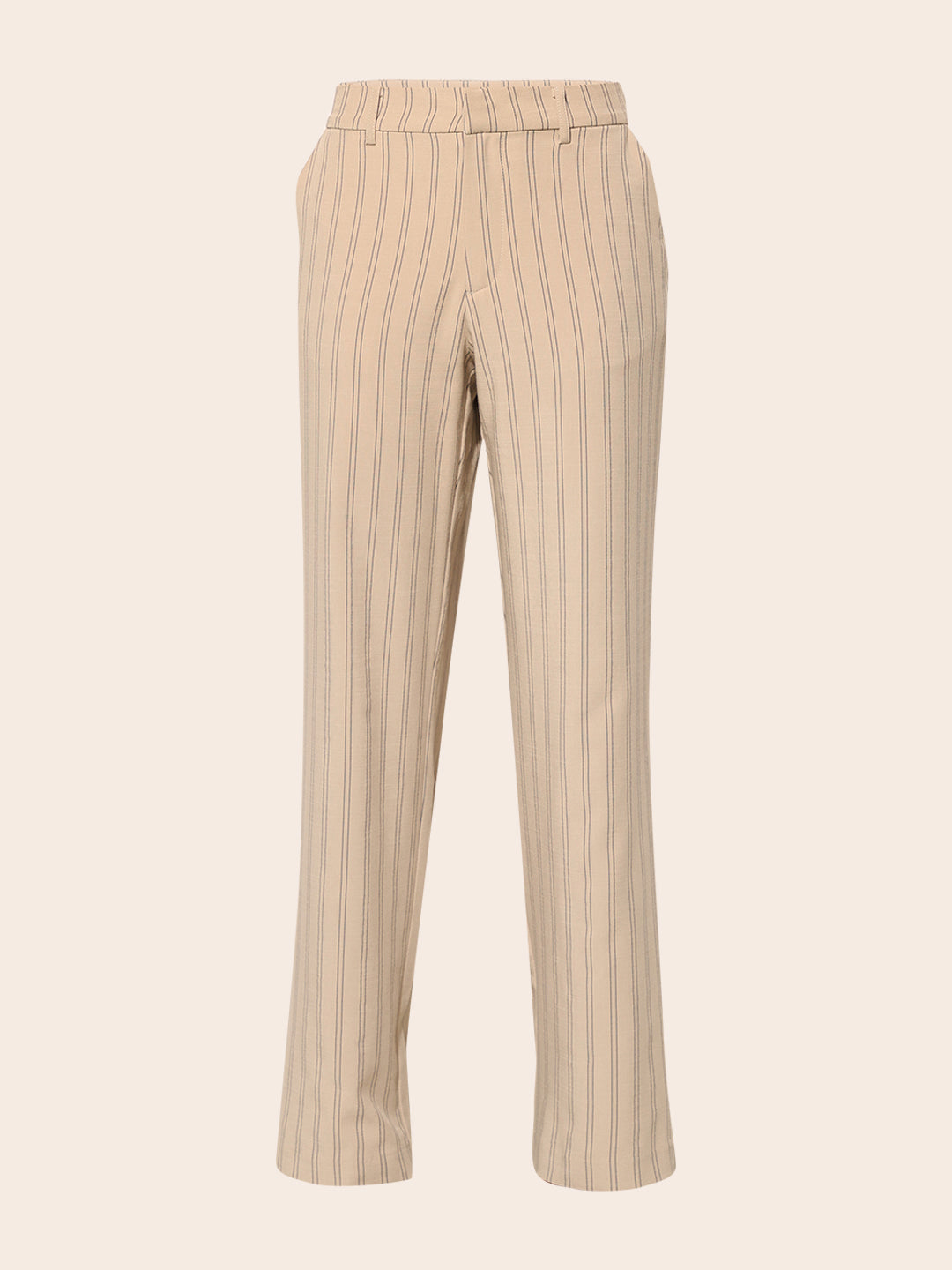 Beige Pinstripe Tailored Trousers