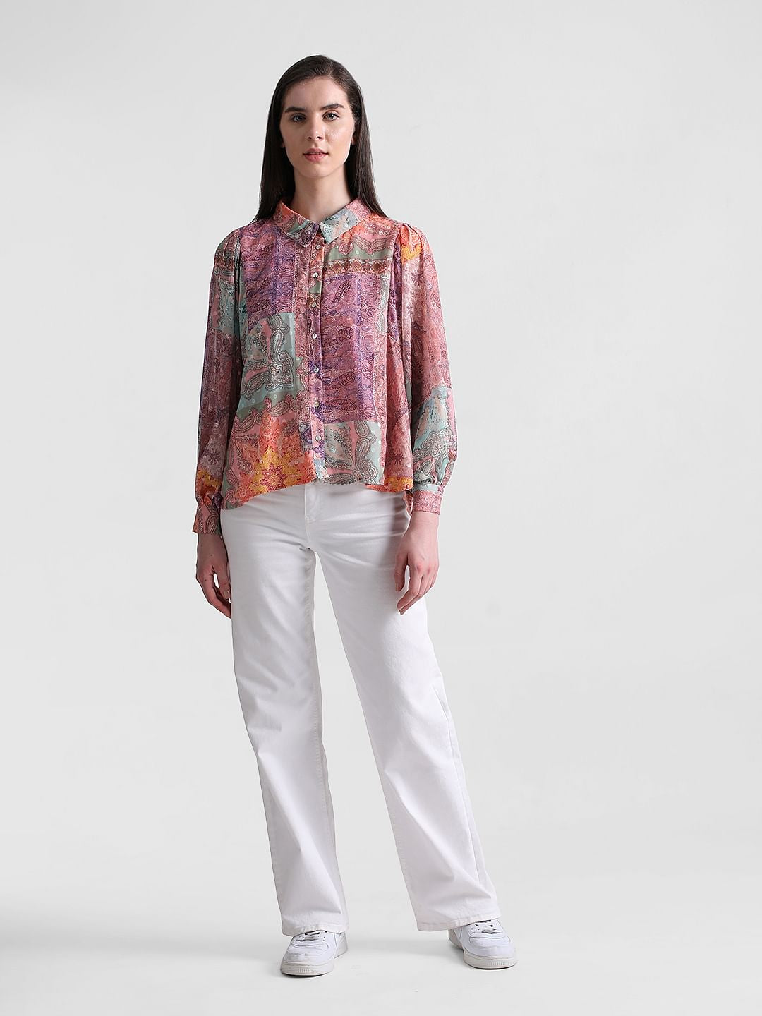 Pink Printed Voluminous Sleeves Shirt