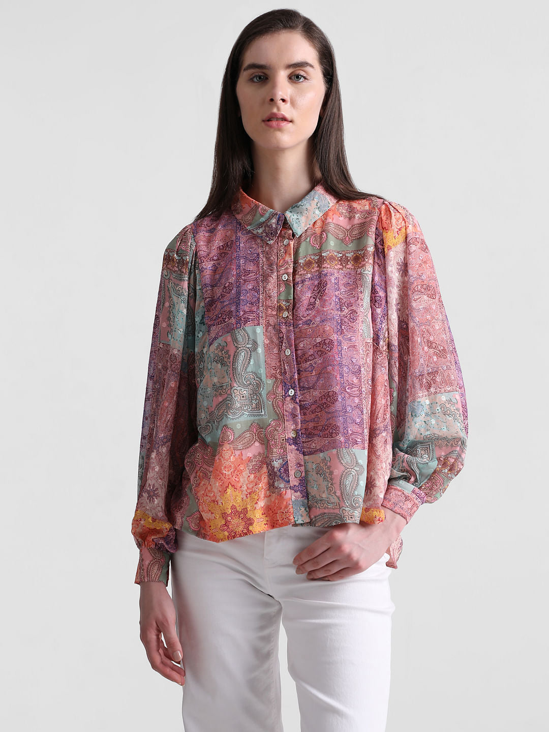 Pink Printed Voluminous Sleeves Shirt